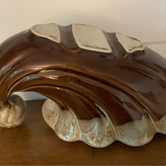 Vintage Brown & Tan Drip Glaze 260 USA Ceramic Cornucopia - Picture 12 of 16